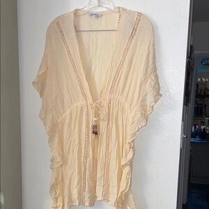 Blue Island Cream Sheer Top with Beaded Accents